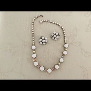 VINTAGE White Glass & Borealis Rhinestone Set
